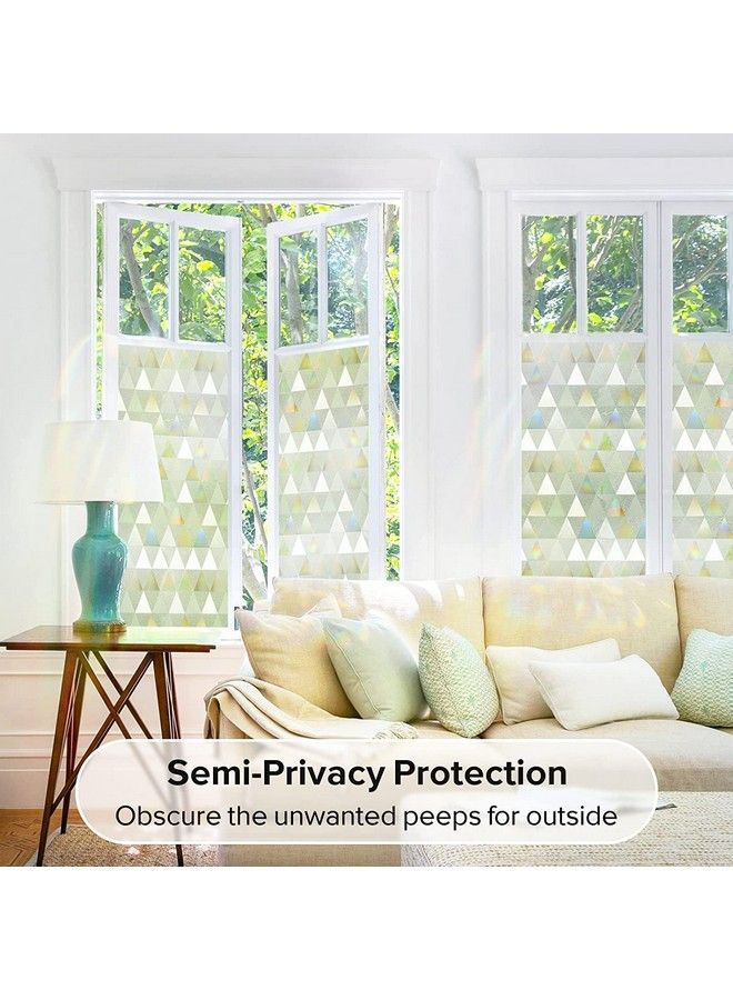 Privacy Window Film Rainbow Window Cling 3D Decorative Window Vinyl Stained Glass Window Covering Nonadhesive Film Sun Uv Blocking For Home Office Bathroom 17.5 X 78.7 Inches