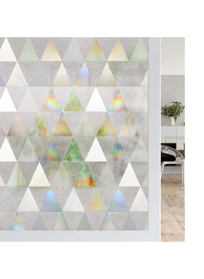 Privacy Window Film Rainbow Window Cling 3D Decorative Window Vinyl Stained Glass Window Covering Nonadhesive Film Sun Uv Blocking For Home Office Bathroom 17.5 X 78.7 Inches