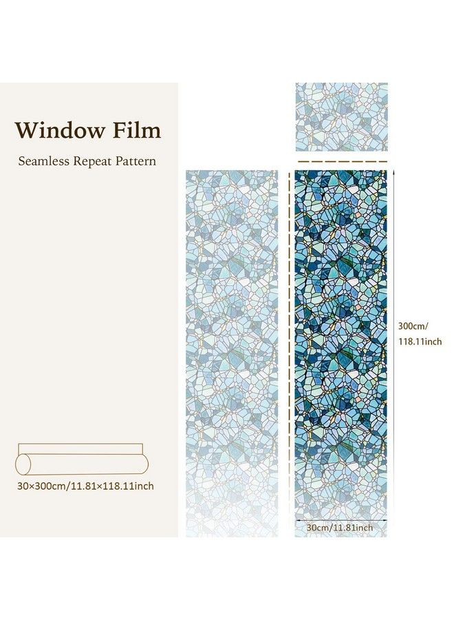 Transparent Frosted Stained Glass Window Film Static Cling Glass Covering Sticker Nonadhesive Removable Window Decor Blue Cobblestones 11.8