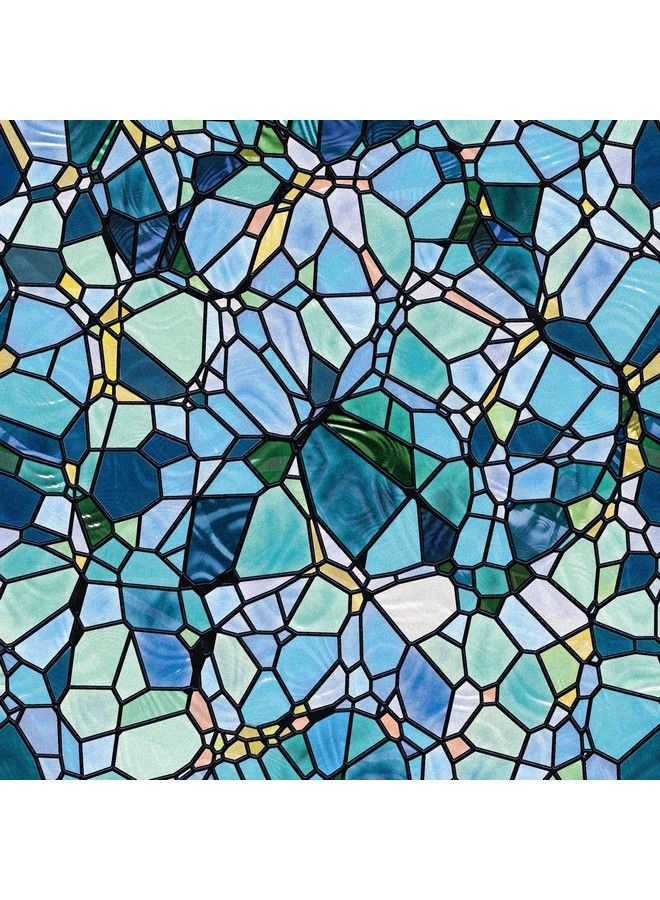 Transparent Frosted Stained Glass Window Film Static Cling Glass Covering Sticker Nonadhesive Removable Window Decor Blue Cobblestones 11.8