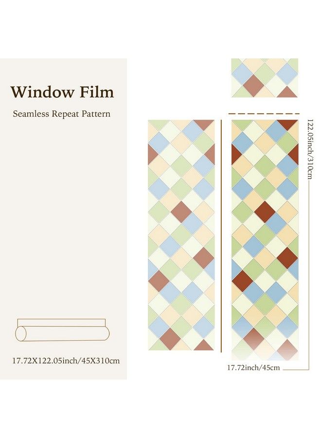 Pastel Rhombus Window Film Vintage Geometric Seamless Decorative Doublesided Prints Thickened Static Cling For Glass Windows Nonadhesive Glass Window Decals Decor 17.7