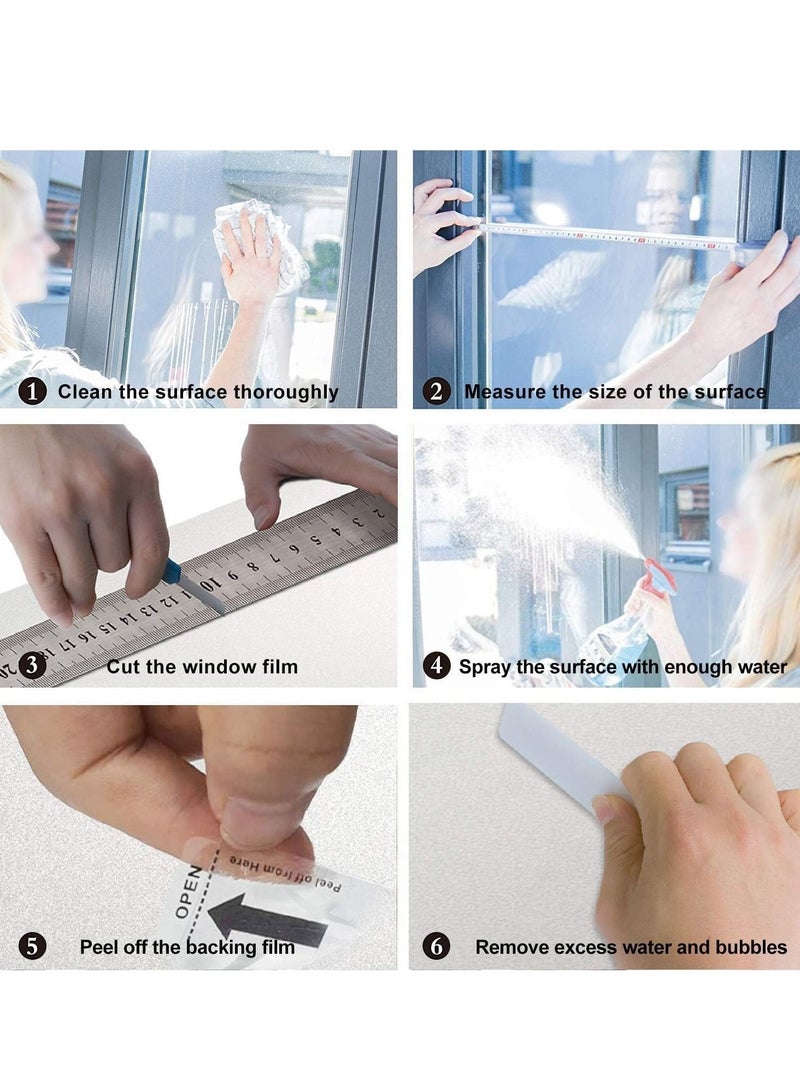 Privacy Window Films, Self Adhesive Privacy Frosted Opaque Glass Window Film, for Bathroom Door, Decorative Stickers, UV Blocking Heat Control Coverings, Home Office, Front Door(45 * 200cm)