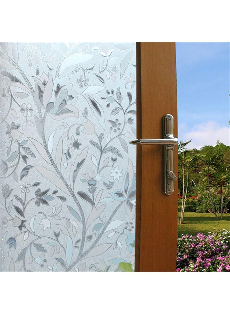 Window Film Decorative Privacy No Glue Flower Pattern Glass Sticker For Door Home House Ofiice Heat Control Anti UV 45 x 200 cm