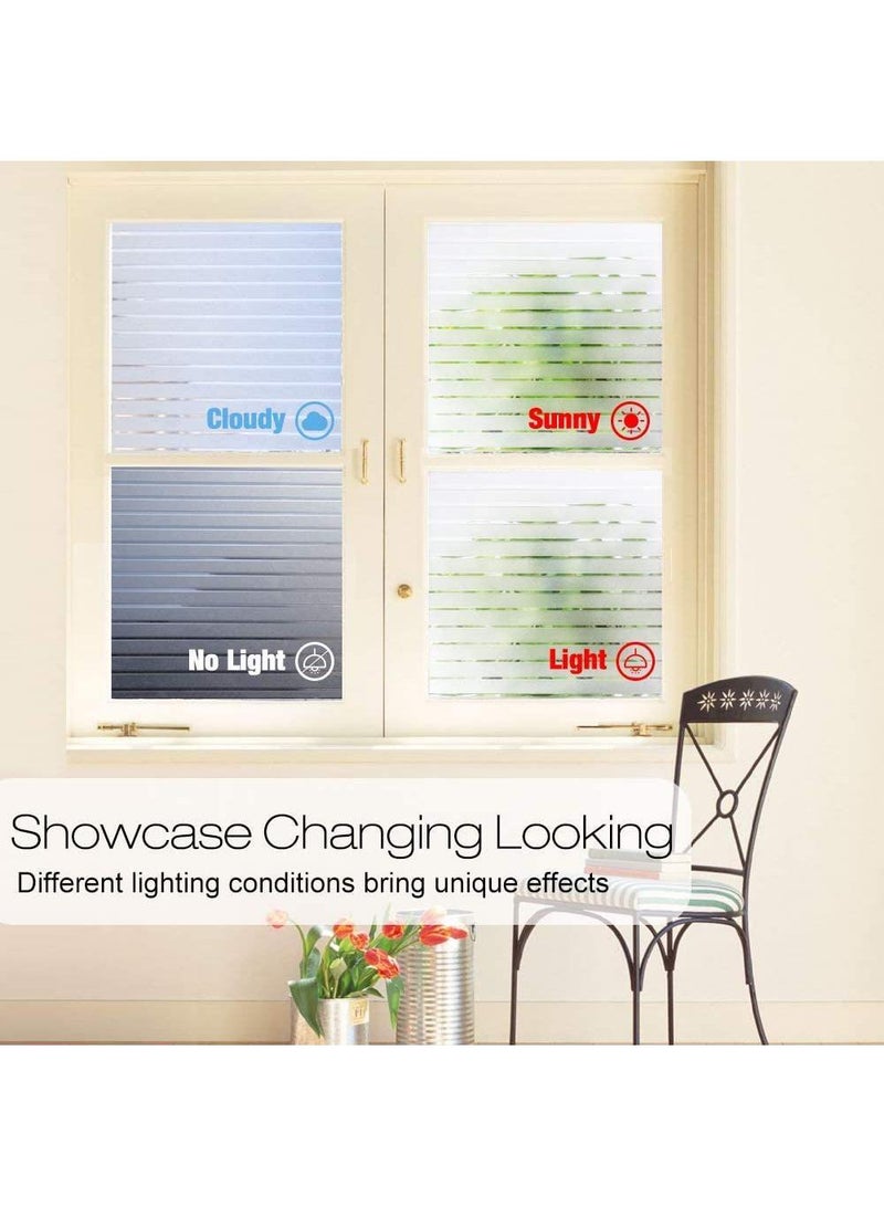 Window Film Decorative Privacy No Glue Stripe Pattern Glass Sticker For Door Home House Ofiice Heat Control Anti UV 90 x 200 cm