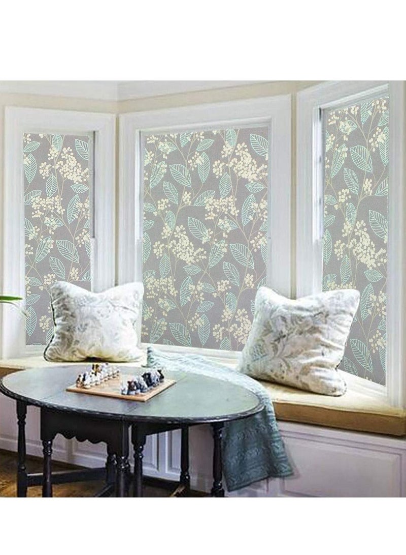 Privacy Window Film, 3D Leaf Pattern Decorative Static Cling Non-Adhesive Anti UV Glass Film Protection for Home Kitchen Bedroom 45 x 200 cm