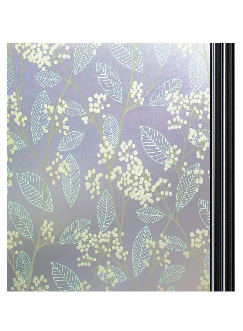 Privacy Window Film, 3D Leaf Pattern Decorative Static Cling Non-Adhesive Anti UV Glass Film Protection for Home Kitchen Bedroom 45 x 200 cm