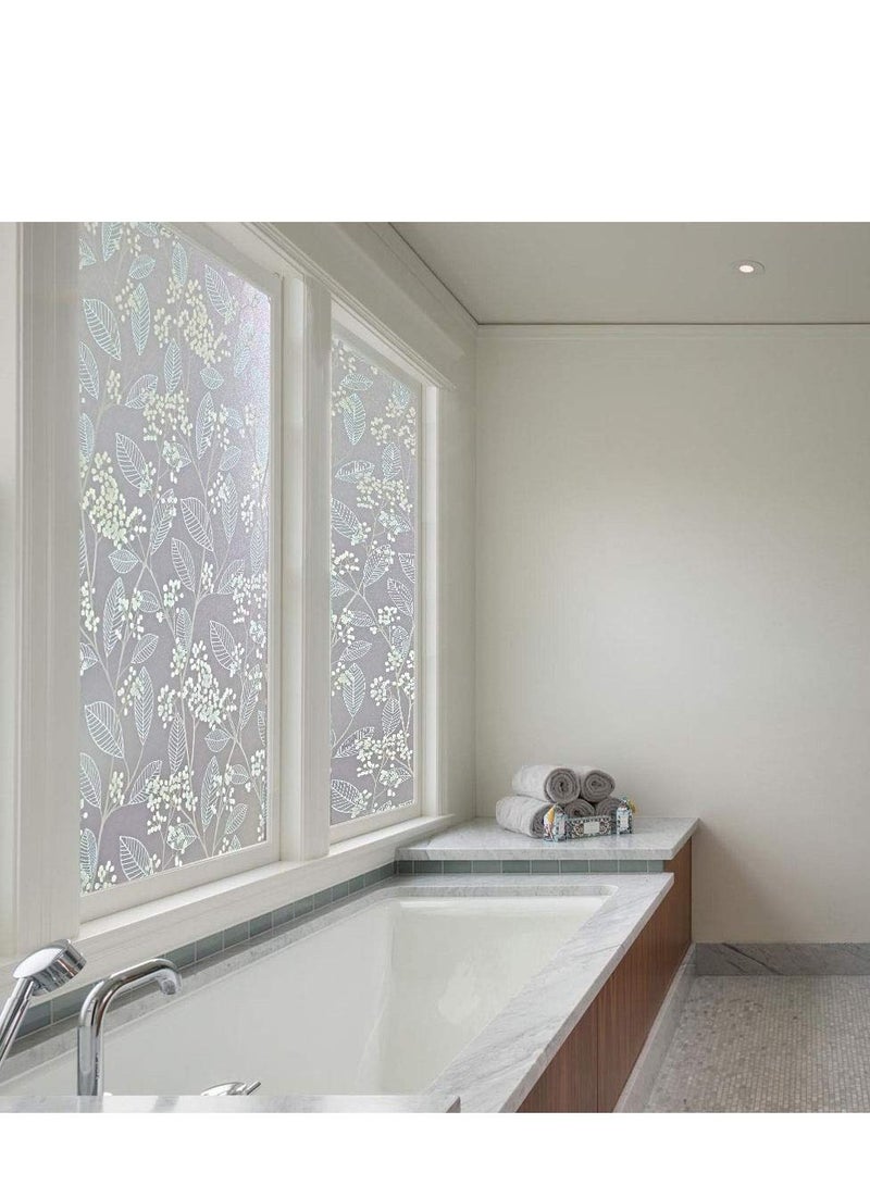 Privacy Window Film, 3D Leaf Pattern Decorative Static Cling Non-Adhesive Anti UV Glass Film Protection for Home Kitchen Bedroom 45 x 200 cm