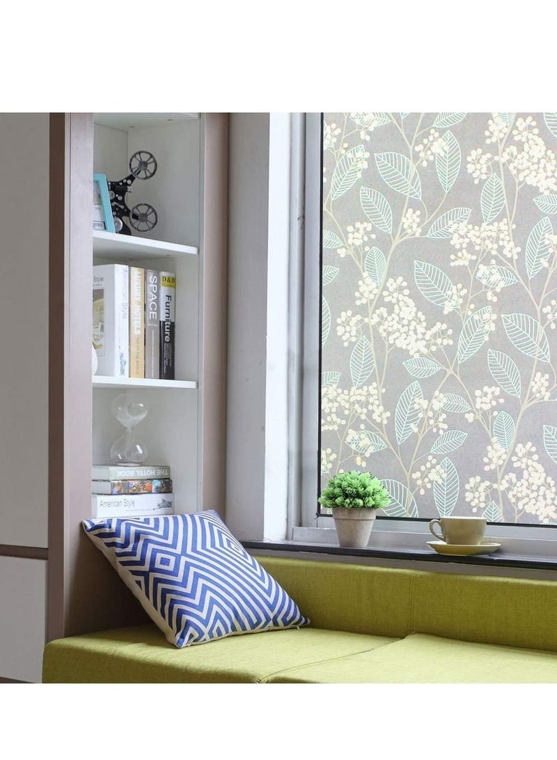 Privacy Window Film, 3D Leaf Pattern Decorative Static Cling Non-Adhesive Anti UV Glass Film Protection for Home Kitchen Bedroom 45 x 200 cm