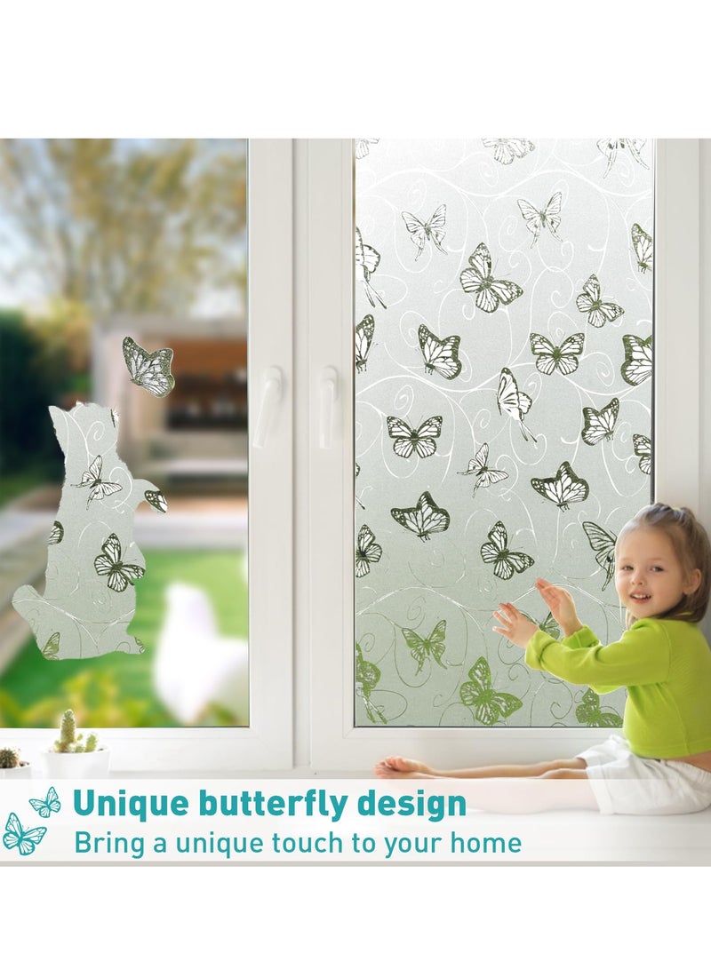 Window Privacy Film, 3D Crystal Window Tint, Butterfly Decorative Non-Adhesive, Privacy Frosted Self- Adhesive Opaque Static Glass Window Film Clings Removable Anti UV, 17.7x78.7in