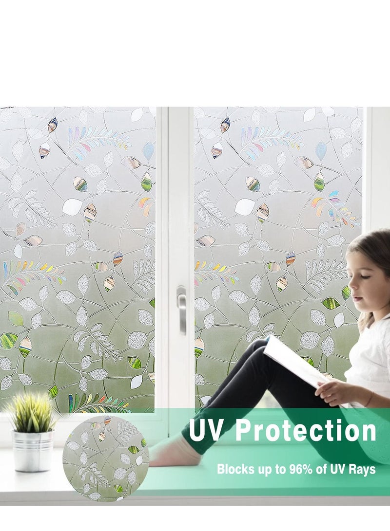 Window Film, 3D Privacy Leaves Self Adhesive Glass Anti UV Static Frosted Film Removable Sticker for Bathroom Kitchen Living Room Decoration