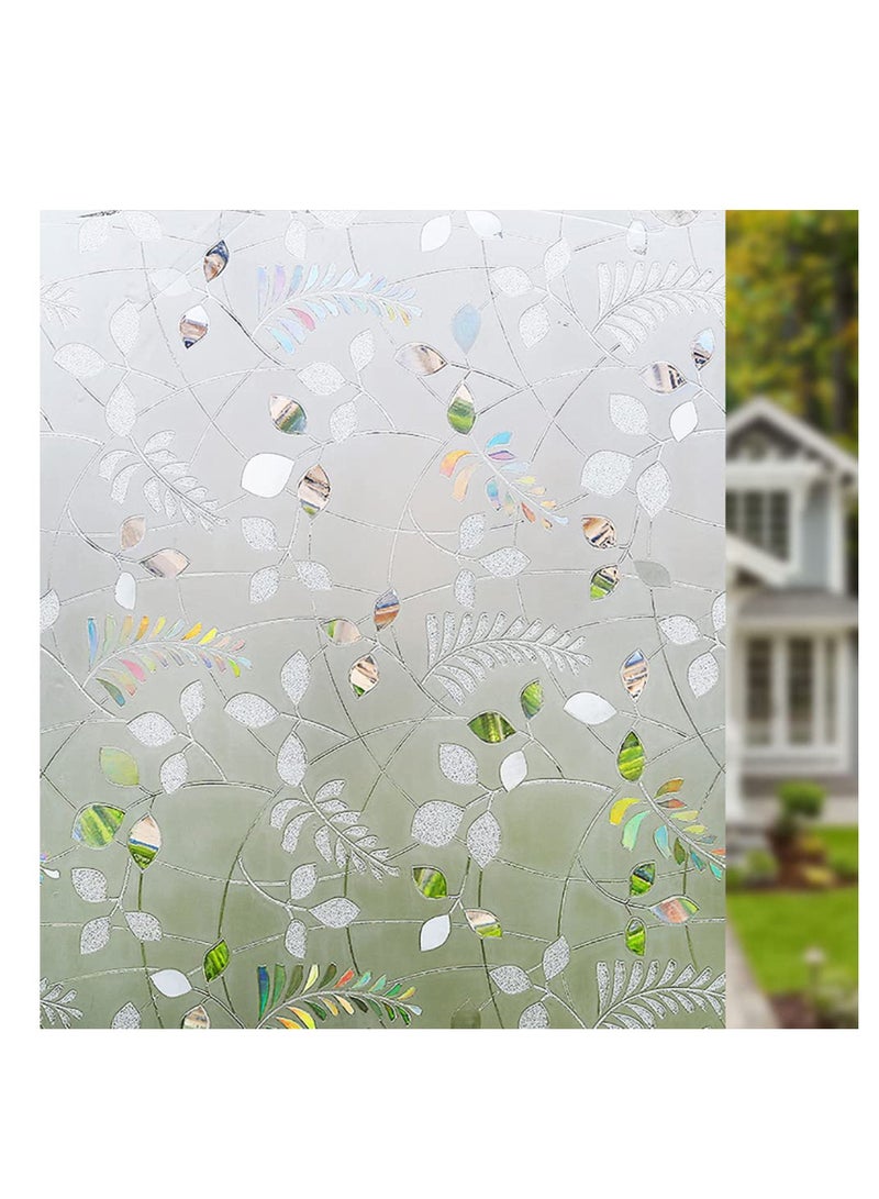 Window Film, 3D Privacy Leaves Self Adhesive Glass Anti UV Static Frosted Film Removable Sticker for Bathroom Kitchen Living Room Decoration