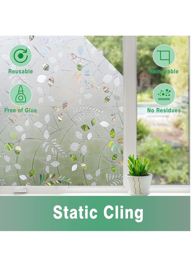 Window Film, 3D Privacy Leaves Self Adhesive Glass Anti UV Static Frosted Film Removable Sticker for Bathroom Kitchen Living Room Decoration