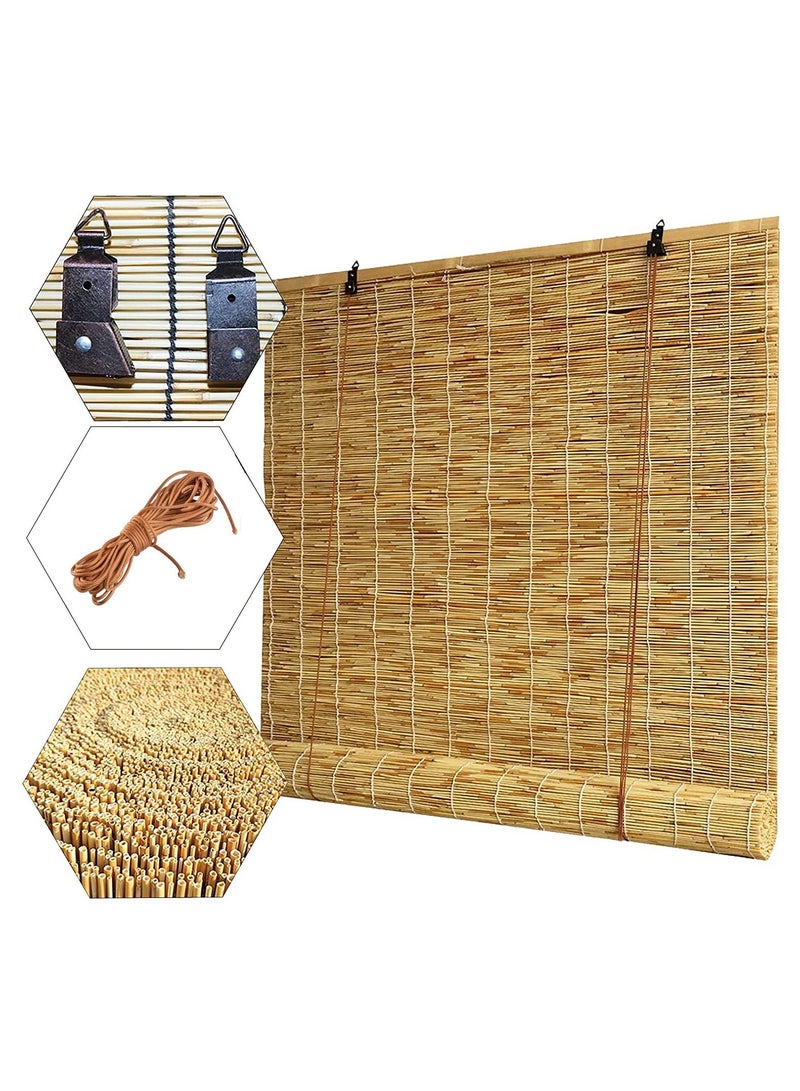 Bamboo Blinds Natural Reed Roller Blind Customizable Curtains Living Room Tea Room Shop Decoration Shading Partition Vintage Straw Curtain For Outdoor Indoor 3pcs