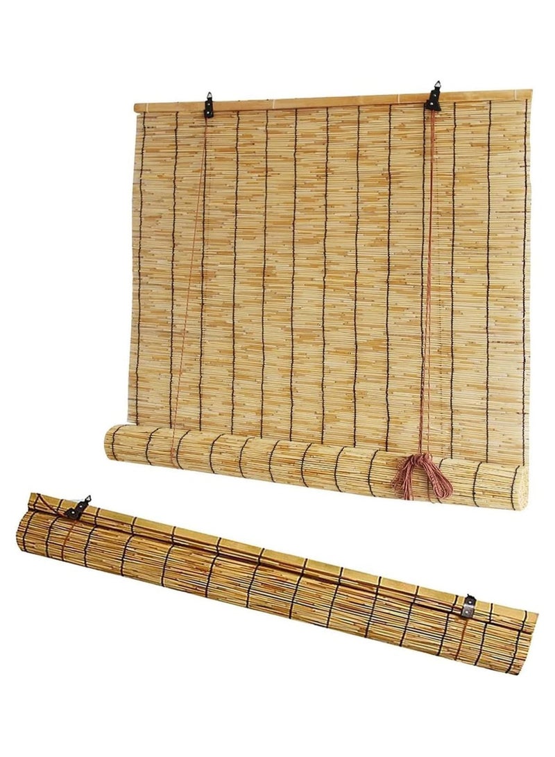 Bamboo Blind with Roller Accessories Window Curtain Natural Window Hanging Reed Blind Carbonization Roller Blind Window Shades Reed Curtain For Home Garden