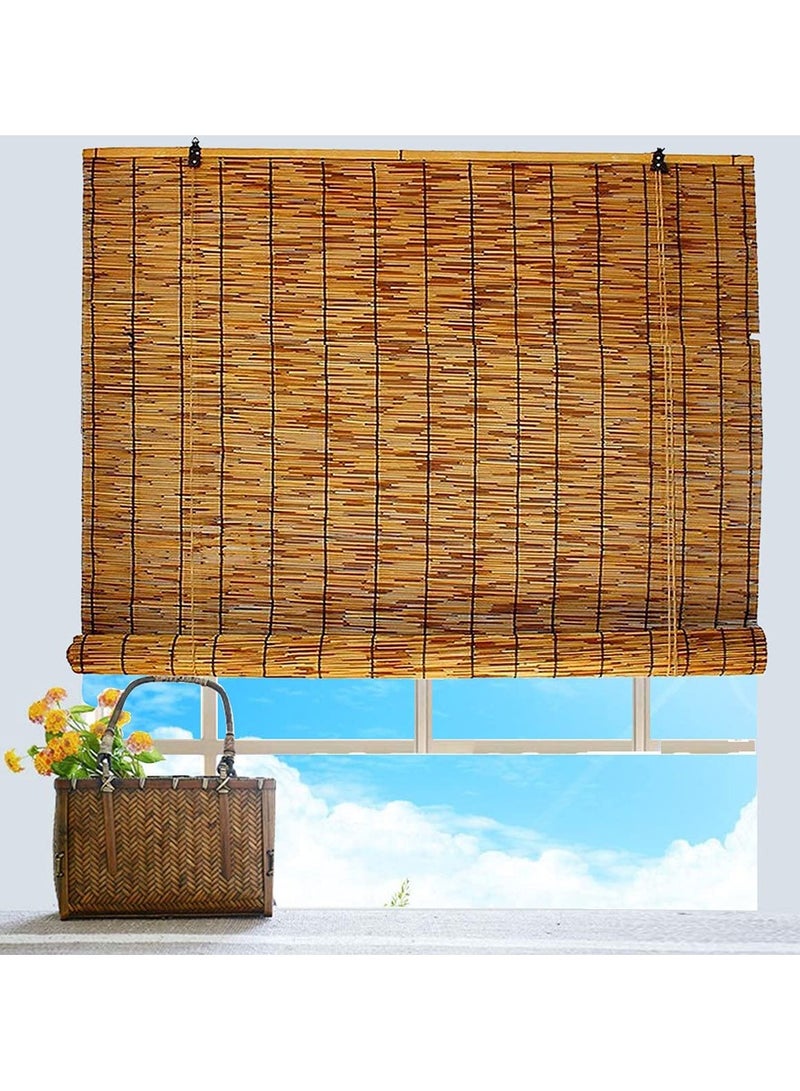 Bamboo Blind with Roller Accessories Window Curtain Natural Window Hanging Reed Blind Carbonization Roller Blind Window Shades Reed Curtain For Home Garden