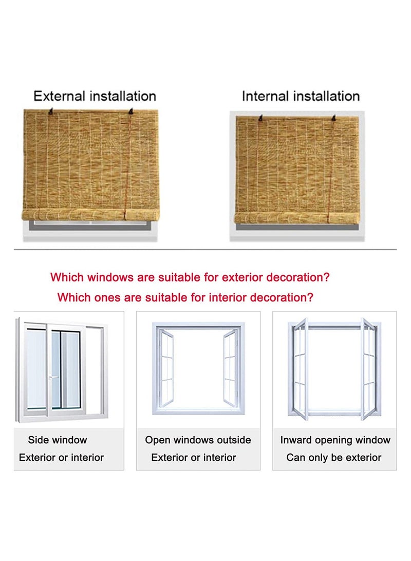 Bamboo Blind with Roller Accessories Natural Reed Bamboo Window Curtain with Hanging Rop Bamboo Roll Up Shaded Reed Curtain For Home Office Window Balcony