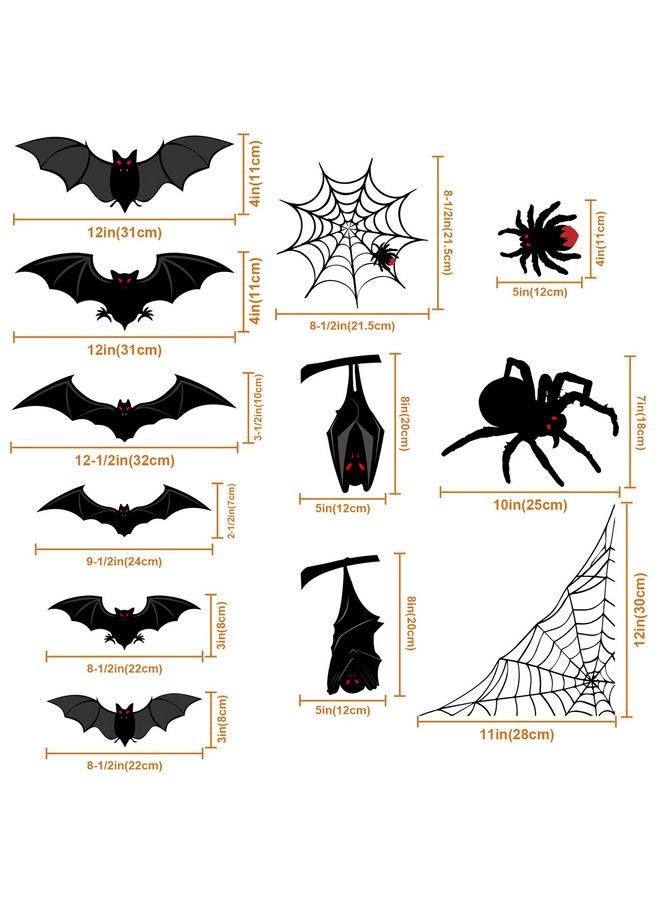 Halloween Decorations Window Clings Decor Large Scary Silhouette Bats Spider Kids School Home Office Accessories Party Supplies Gifts 6 Sheet 59Pcs