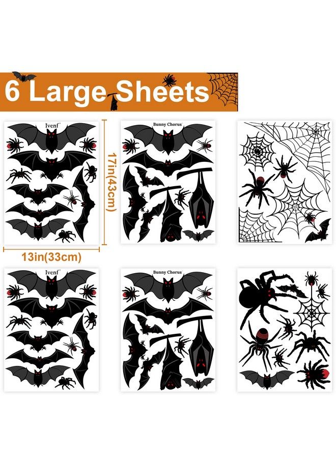 Halloween Decorations Window Clings Decor Large Scary Silhouette Bats Spider Kids School Home Office Accessories Party Supplies Gifts 6 Sheet 59Pcs