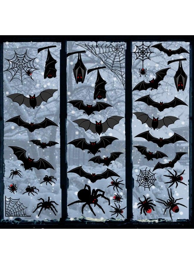 Halloween Decorations Window Clings Decor Large Scary Silhouette Bats Spider Kids School Home Office Accessories Party Supplies Gifts 6 Sheet 59Pcs