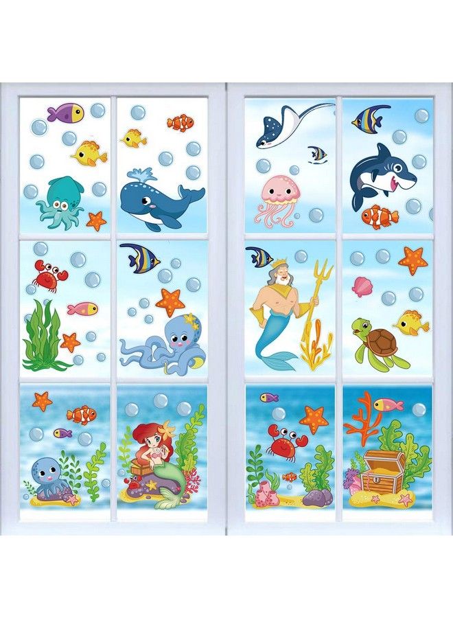 214Pcs Ocean Themed Window Cling Stickersmermaid Sea Life Fish Window Decals For Kids Party Bathroom Decoration