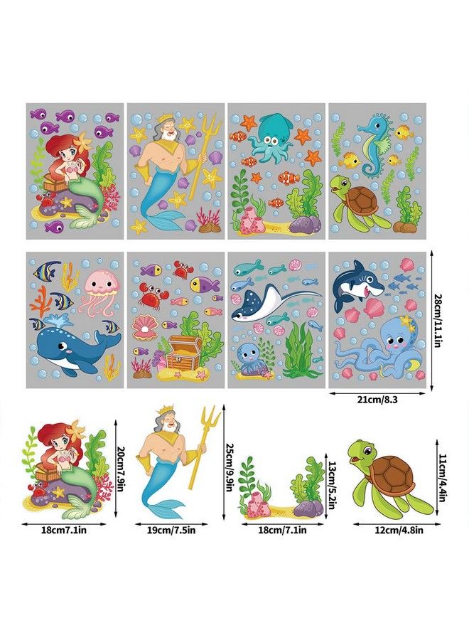 214Pcs Ocean Themed Window Cling Stickersmermaid Sea Life Fish Window Decals For Kids Party Bathroom Decoration