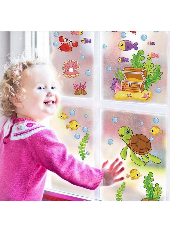 214Pcs Ocean Themed Window Cling Stickersmermaid Sea Life Fish Window Decals For Kids Party Bathroom Decoration