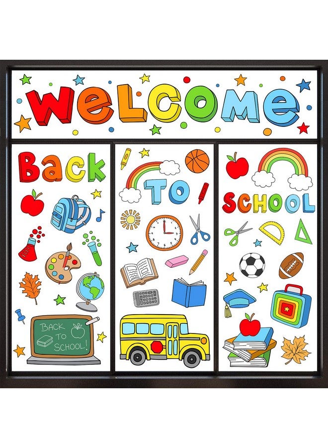 9 Sheets Back To School Window Clings Colorful Apple School Bus Blackboard Doublesided Window Stickers For First Day Of School Party Supplies School Home Wall Glass Blackboard Decorations