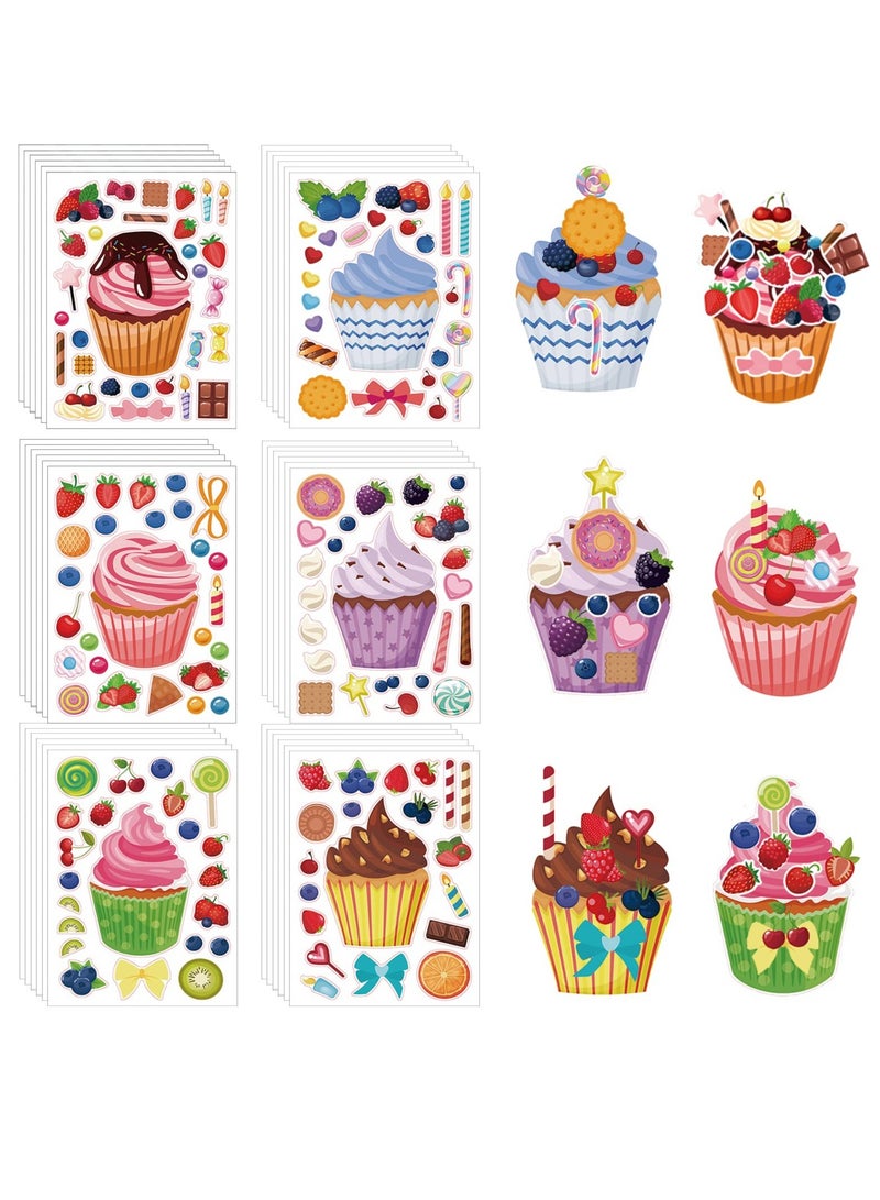 Treats and Sweets Sticker, 36 Pcs Cupcake Sticker Set, Make Face Cupcake Stickers, DIY Cake Stickers Dessert Stickers Decorating, for Party Favor Supplies