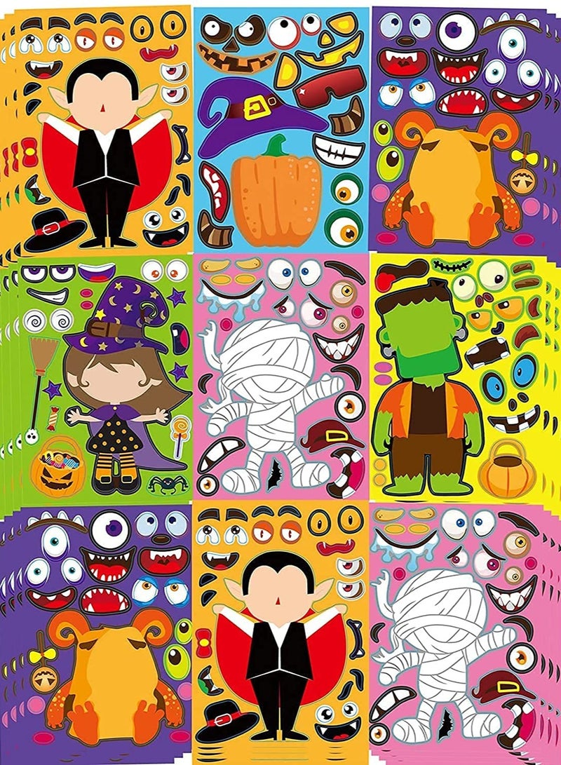 Characters Make-a-face Sticker Sheets, Match Sticker Sheets  Crafts Including Vampire, Witch, Frankenstein, Ghost and more Kids Party Favor Supplies Craft, 42Pc