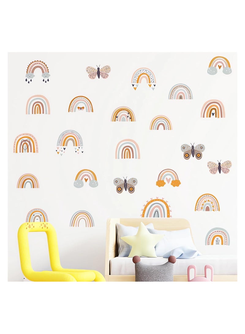 12 Sheets 72 Pcs Brown Gray Rainbow Butterfly Wall Stickers, DIY Art Wall Decals Removable Vinyl Peel and Stick for Kids Baby Nursery Closet Refrigerator Living Room Children's Room Bedroom