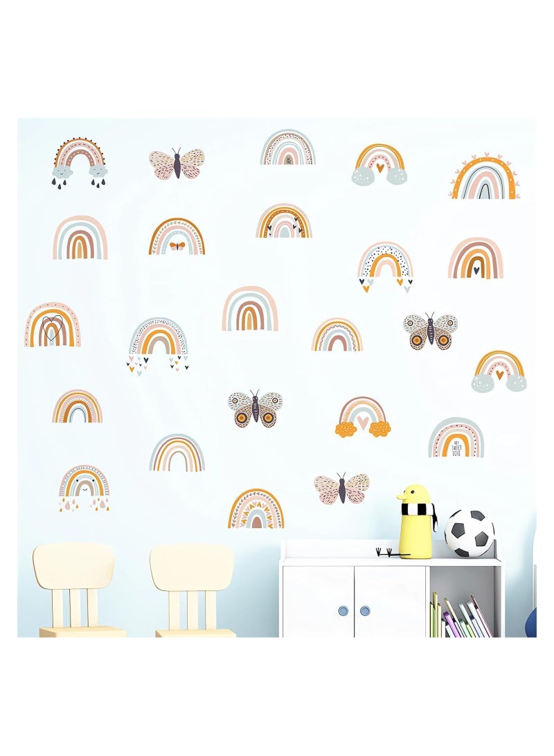 12 Sheets 72 Pcs Brown Gray Rainbow Butterfly Wall Stickers, DIY Art Wall Decals Removable Vinyl Peel and Stick for Kids Baby Nursery Closet Refrigerator Living Room Children's Room Bedroom