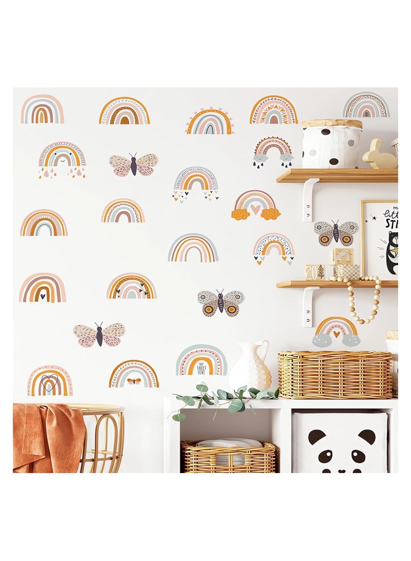 12 Sheets 72 Pcs Brown Gray Rainbow Butterfly Wall Stickers, DIY Art Wall Decals Removable Vinyl Peel and Stick for Kids Baby Nursery Closet Refrigerator Living Room Children's Room Bedroom