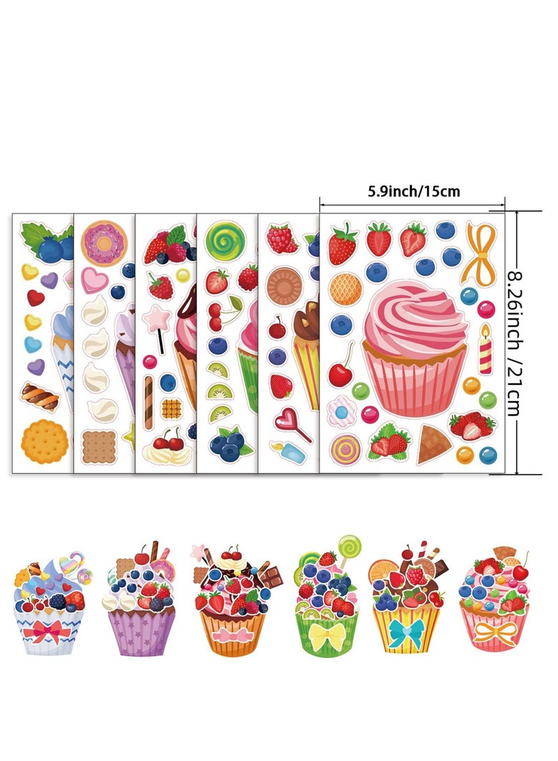 Treats and Sweets Sticker, 36 Pcs Cupcake Sticker Set, Make Face Cupcake Stickers, DIY Cake Stickers Dessert Stickers Decorating, for Party Favor Supplies