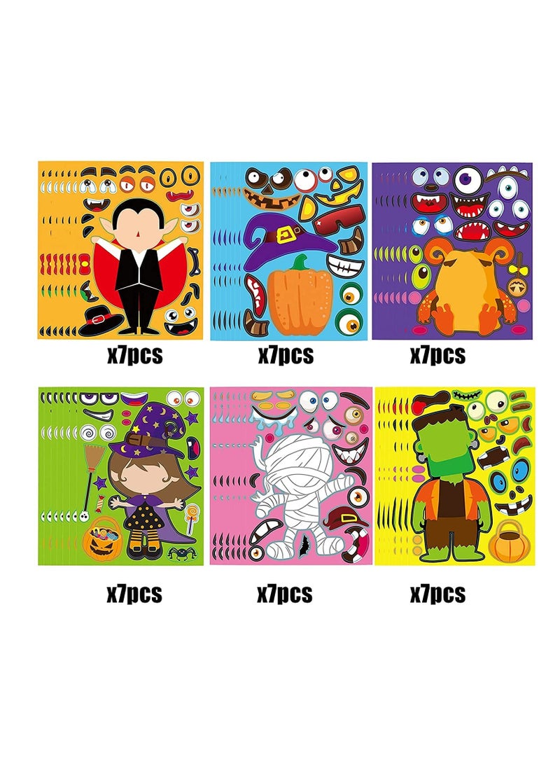 Characters Make-a-face Sticker Sheets, Match Sticker Sheets  Crafts Including Vampire, Witch, Frankenstein, Ghost and more Kids Party Favor Supplies Craft, 42Pc