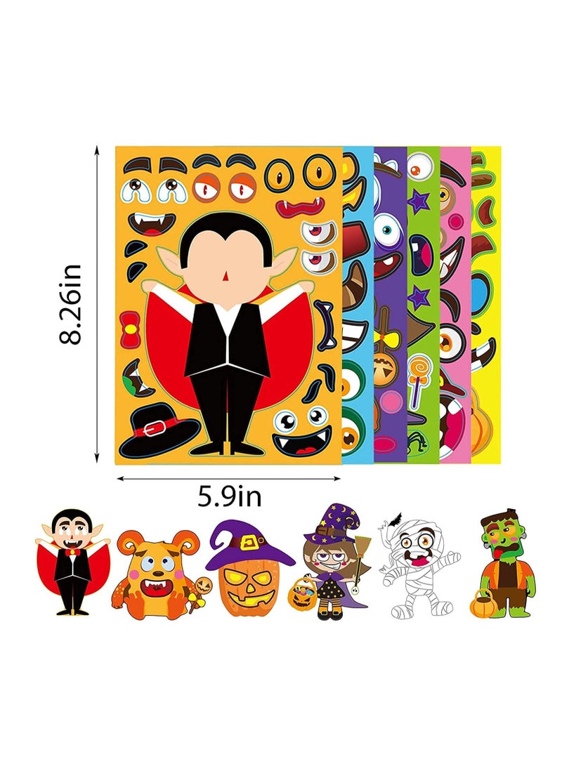 Characters Make-a-face Sticker Sheets, Match Sticker Sheets  Crafts Including Vampire, Witch, Frankenstein, Ghost and more Kids Party Favor Supplies Craft, 42Pc