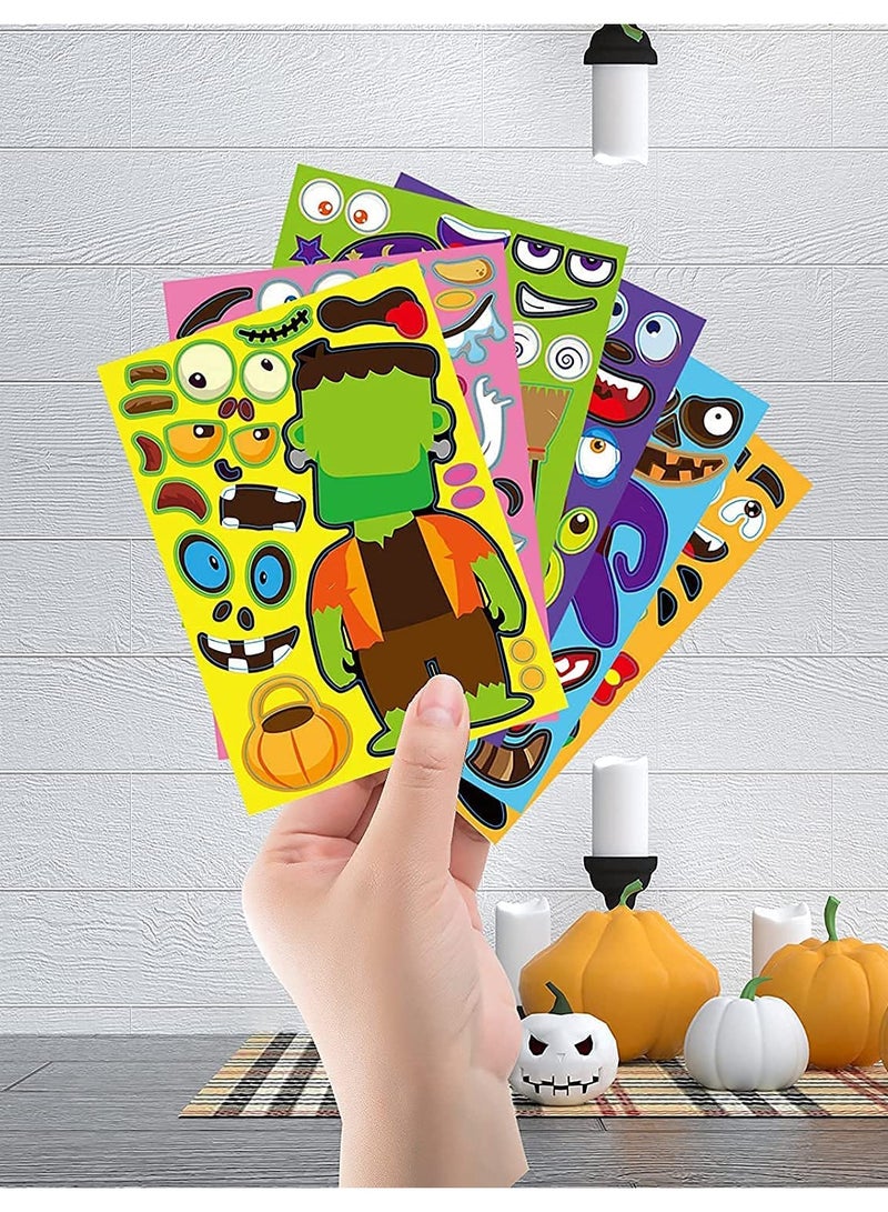 Characters Make-a-face Sticker Sheets, Match Sticker Sheets  Crafts Including Vampire, Witch, Frankenstein, Ghost and more Kids Party Favor Supplies Craft, 42Pc