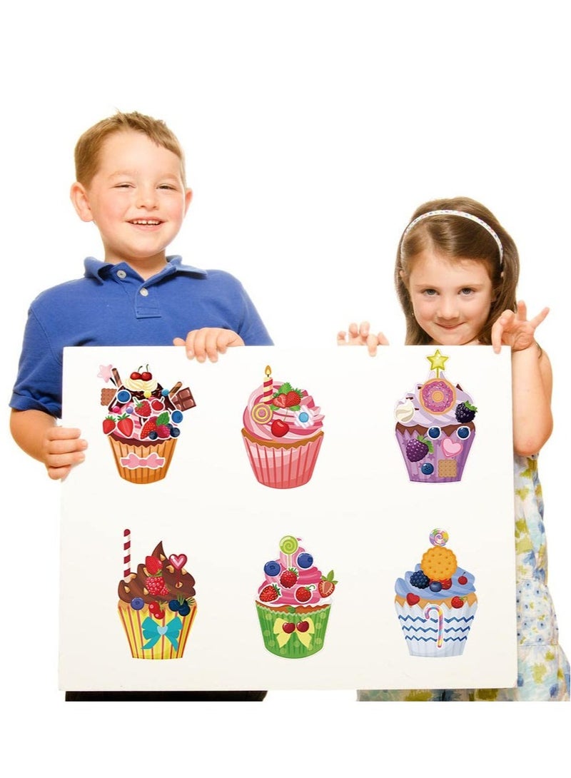 Treats and Sweets Sticker, 36 Pcs Cupcake Sticker Set, Make Face Cupcake Stickers, DIY Cake Stickers Dessert Stickers Decorating, for Party Favor Supplies