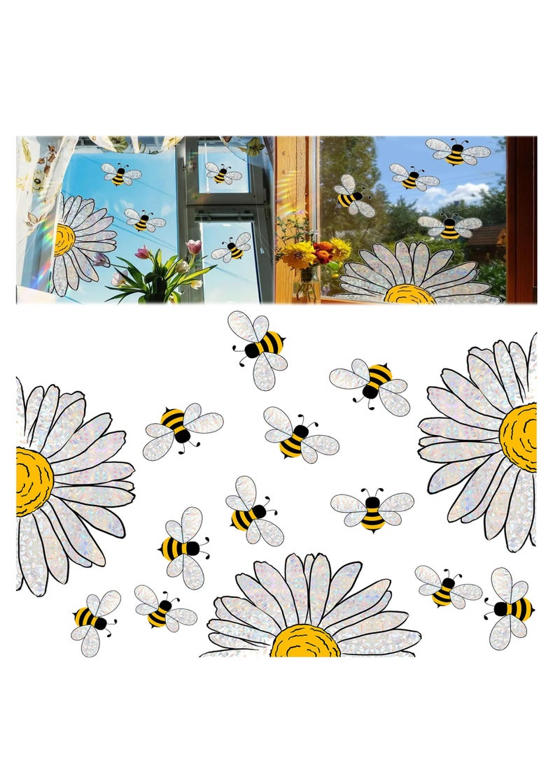 Adorable Bees Style Glass Sticker, 3 Pcs Bee Floral Window Stickers Art Decor, Honeybee Wall Window Decals, Window Clings for Glass Windows Removable DIY Sticker for Spring Summer Party Supplies