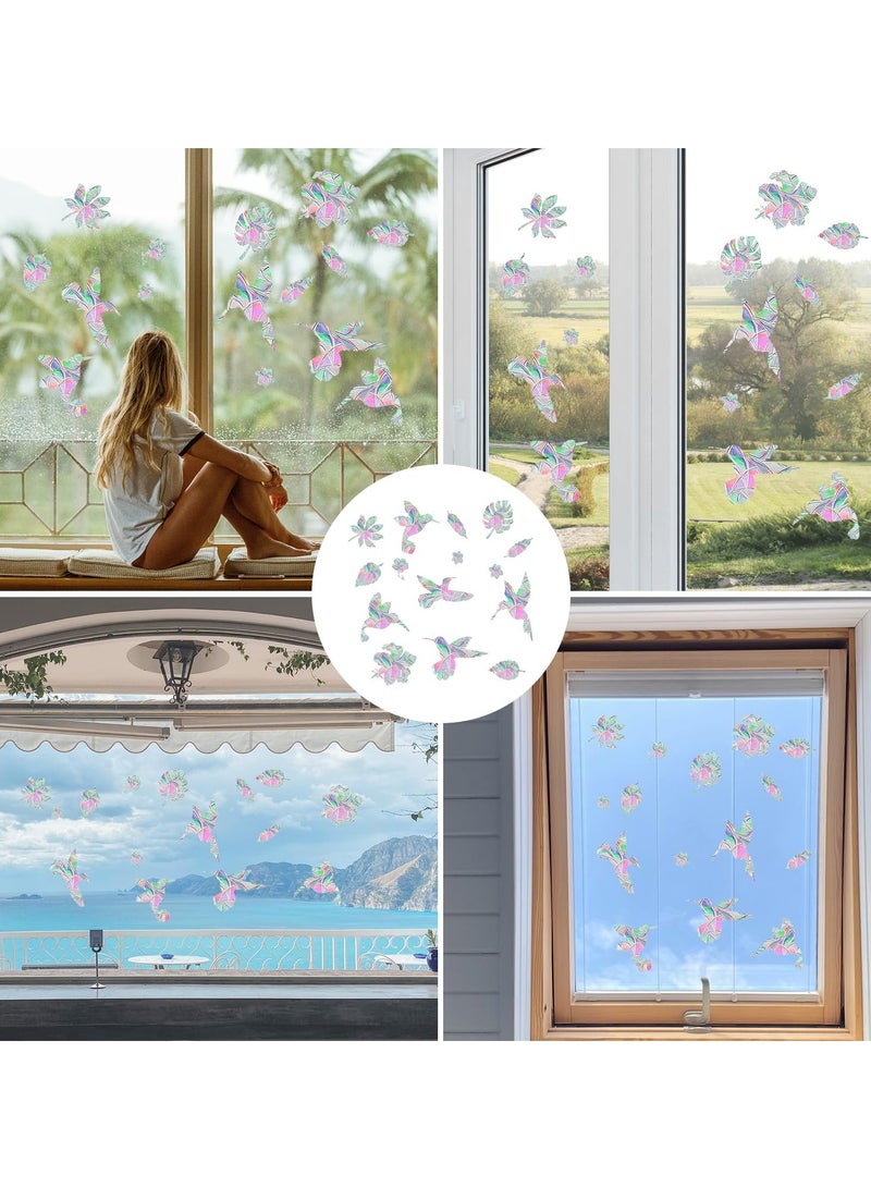 60Pcs Anti Collision Window Decals for Birds Bird Shape Window Sticker Alert Rainbow Reflection Stickers Preventing People and Bird Strikes on Window Static Cling Decals Indoor Decorations