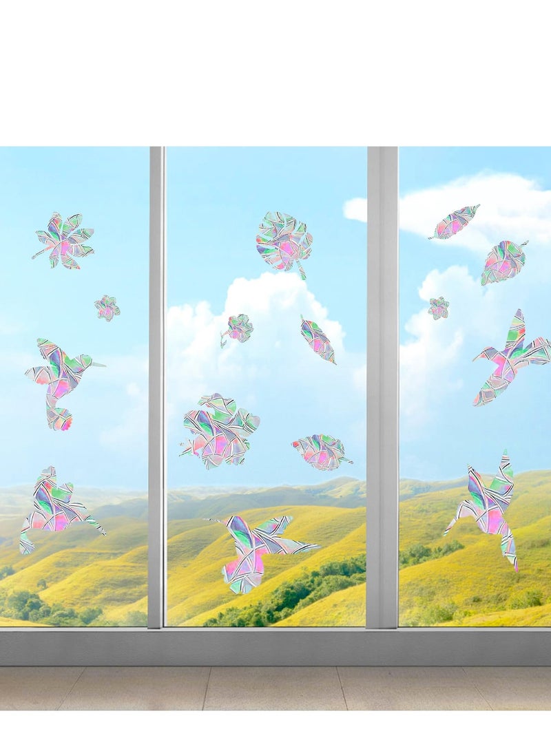 60Pcs Anti Collision Window Decals for Birds Bird Shape Window Sticker Alert Rainbow Reflection Stickers Preventing People and Bird Strikes on Window Static Cling Decals Indoor Decorations