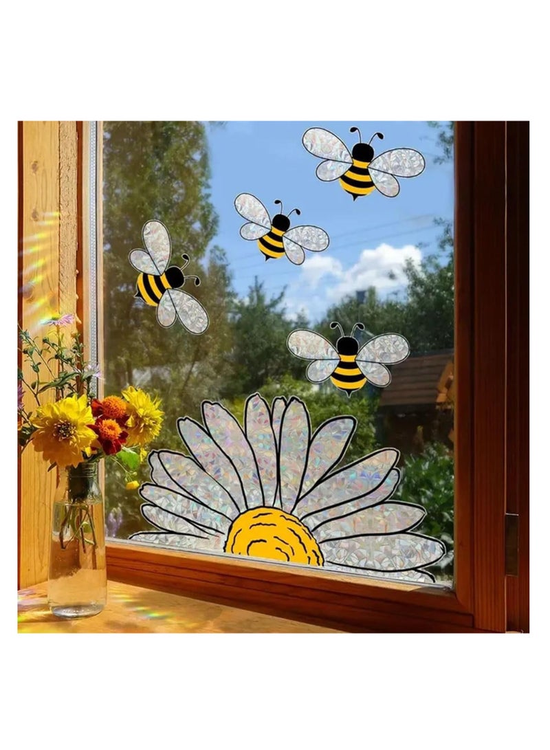 Adorable Bees Style Glass Sticker, 3 Pcs Bee Floral Window Stickers Art Decor, Honeybee Wall Window Decals, Window Clings for Glass Windows Removable DIY Sticker for Spring Summer Party Supplies