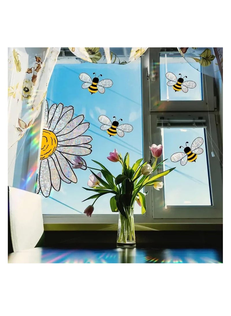 Adorable Bees Style Glass Sticker, 3 Pcs Bee Floral Window Stickers Art Decor, Honeybee Wall Window Decals, Window Clings for Glass Windows Removable DIY Sticker for Spring Summer Party Supplies