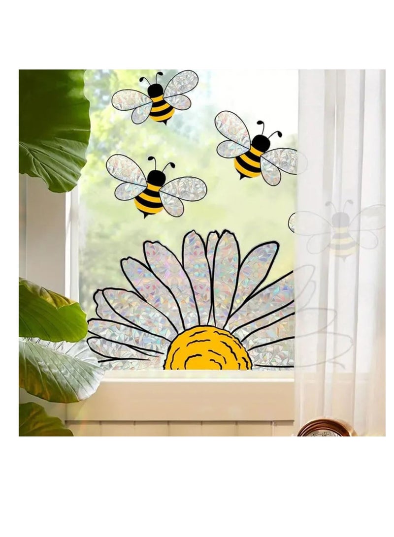 Adorable Bees Style Glass Sticker, 3 Pcs Bee Floral Window Stickers Art Decor, Honeybee Wall Window Decals, Window Clings for Glass Windows Removable DIY Sticker for Spring Summer Party Supplies