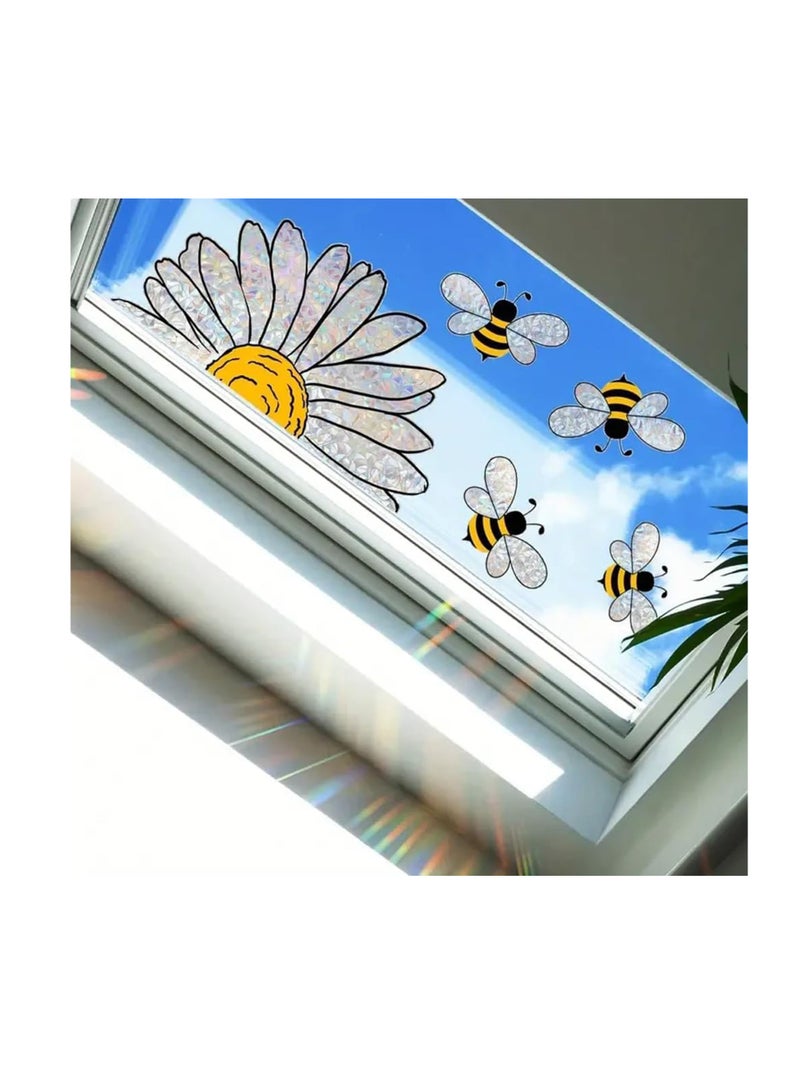 Adorable Bees Style Glass Sticker, 3 Pcs Bee Floral Window Stickers Art Decor, Honeybee Wall Window Decals, Window Clings for Glass Windows Removable DIY Sticker for Spring Summer Party Supplies