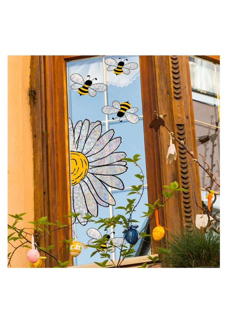 Adorable Bees Style Glass Sticker, 3 Pcs Bee Floral Window Stickers Art Decor, Honeybee Wall Window Decals, Window Clings for Glass Windows Removable DIY Sticker for Spring Summer Party Supplies