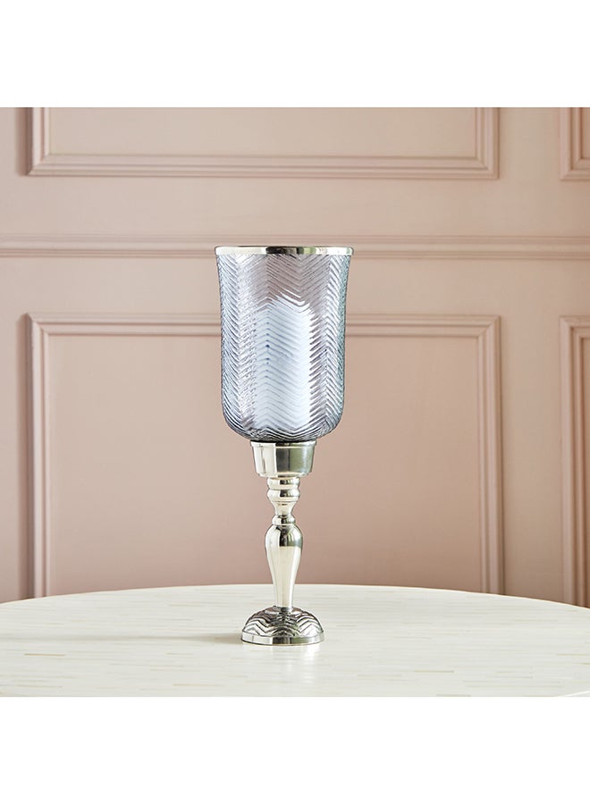 Suave Textured Hurricane Glass with Nickel Metal Base 17 x 45 x 17 cm