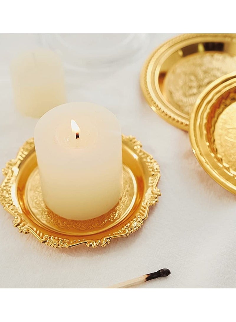 4 PCS Gold Tealight Holders, Decorative Candle Plates Iron Votive Displays Home Coffee Table Accents Elegant Centerpieces Stylish Decor Accessories For Dining Living Room Gifts