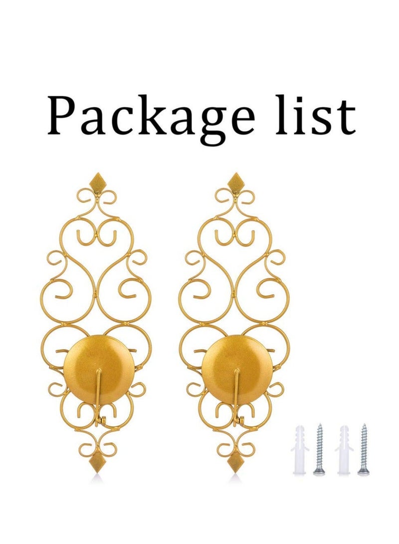 Wall Candle Holders, Iron Sconce Holder Set of 2, Gold Mount Decorative Set, Hanging Sconces for Candles, Art Decorations Home