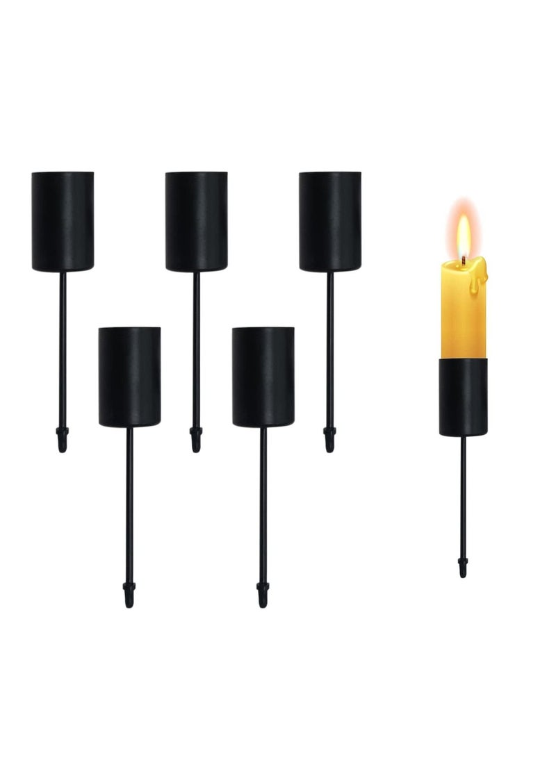 SYOSI 5 Pcs Candle Holders, Small Metal Candlestick Tapered Candlesticks for Home Decoration/Festival Decoration/Party/Wedding/Candlelight Dinner (Black)