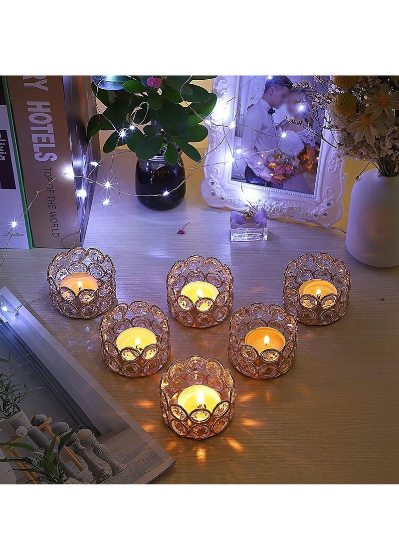 Glass Candle Holder, Tea Light Crystal Votive Decorative Tealight Stands Centerpieces for Dining Table Wedding Party Home Decor (6 Pieces Gold)